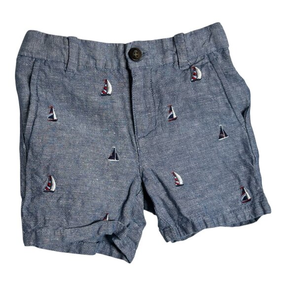 Janie and Jack Other - EUC Janie and Jack Linen Denim Color Shorts w/Sailboat embroidered Size 2T